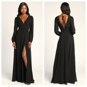 Lulus Love You So Black Long Sleeve Maxi Dress